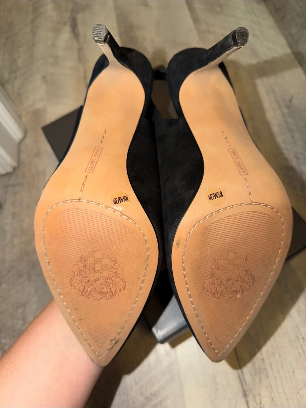 Vince Camuto Black Suede Alleema Slingback Pointed-Toe Pumps
